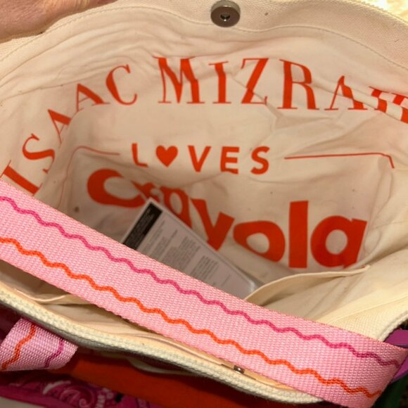 Isaac Mizrahi Crayola pink orange tie dye waves print cotton canvas tote bag - Picture 5 of 7